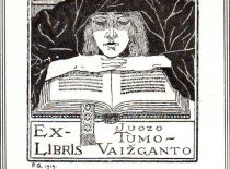 The ex-libris was created by graphic artist Paulius Galaunė in 1919.