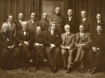 Vytautas the Great Committee, 1930. Seated. J. Tumas, A. Gravrogkas, St. A. Gravrogrog, A. Shiling, K. Šakenis, V. Matulaitis, J. Vileišis, A. Žmuidzinavičius. Standing: V. Krėvė-Mickevičius, Z. Žemaitis, M. Biržiška, V. Braziulevičius, A. Birontas, Z. Toliušis, J. Dobkevičius and a secretary (unknown)