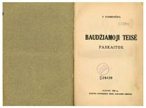 "Criminal Law: Lectures" by Assoc. Prof. Vladimiras Stankevičius, 1925.