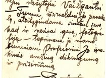Letter from the teacher, poet and prose writer Petronėlė Orintaitė to the lecturer J. Tumas-Vaižgantas.