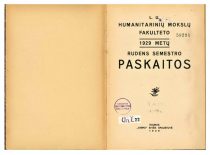 Lectures of the Faculty of Humanities of the University of Lithuania for the autumn semester of 1929. Kaunas: [publisher unidentified], 1929.
