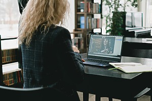 Decorative image woman with computer